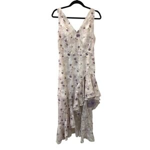 Whimsical‎ Purple Floral Embroidered Asymmetrical Midi Dress Womens M Ethereal
